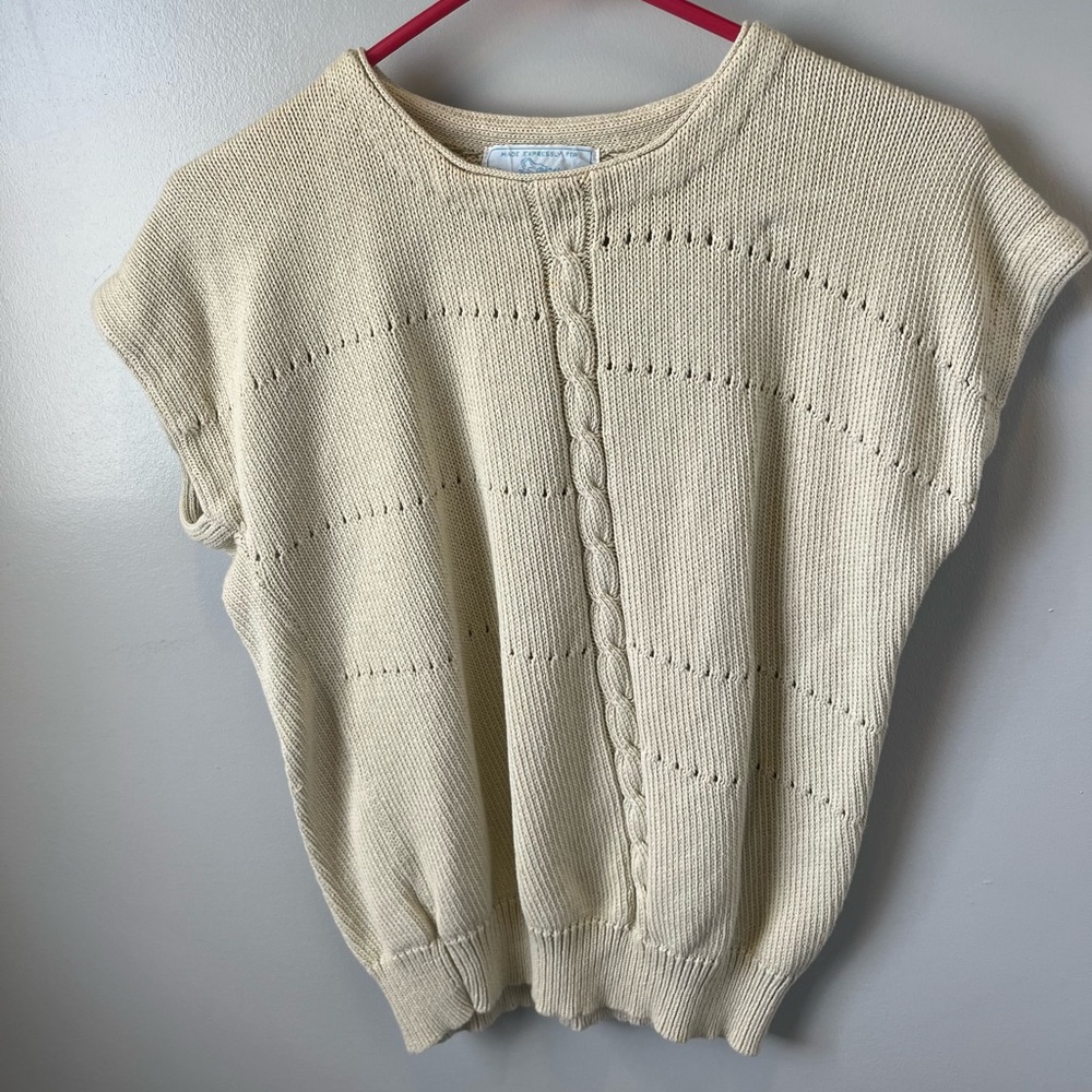 Vintage Cream Knit cotton Sleeveless Top by Brannon-Washington medium